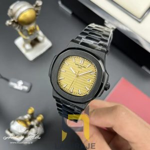 ساعت مچی مردانه پتک فیلیپ ناتیلوس Patek Philippe Nautilus دیجیتال مشکی صفحه زرد، خرید ساعت کوارتز شیک.
