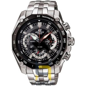 ساعت مچی مردانه کاسیو Casio مدل EF550 نقره‌ای، دیجیتال، خرید ساعت اسپرت با بند فلزی و صفحه مشکی.