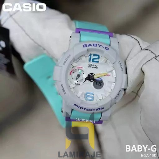 ساعت مچی زنانه کاسیو BABY-G مدل BGA-180-3B، دیجیتال سبز، خرید ساعت اسپرت و مقاوم برای بانوان.