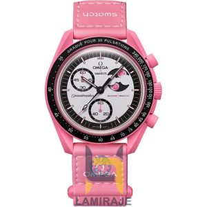 ساعت مچی مردانه سواچ x امگا مدل Mission to the Pink Moonphase، دیجیتال، صورتی، خرید ساعت اسپرت.