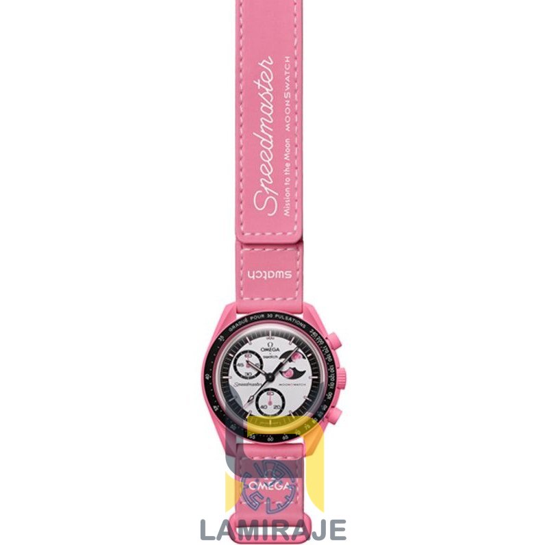 ساعت مچی مردانه سواچ x امگا مدل Mission to the Pink Moonphase، دیجیتال، صورتی، خرید ساعت اسپرت.