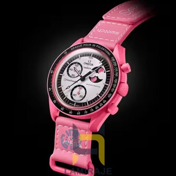 ساعت مچی مردانه سواچ x امگا مدل Mission to the Pink Moonphase، دیجیتال، صورتی، خرید ساعت اسپرت.