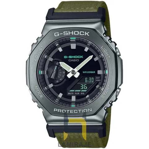 شاک G-Shock GM-2100C دیجیتال استیل سبز، خرید ساعت با بند برزنتی و سنسور اتولایت.