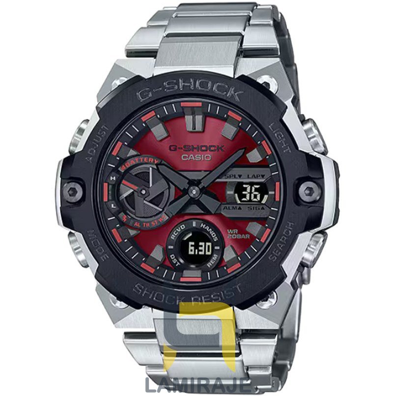 خرید ساعت مچی مردانه جیشاک Casio G-shock GST-B400AD-1A4 دیجیتال نقره‌ای و قرمز، مناسب استایل اسپرت و رسمی.