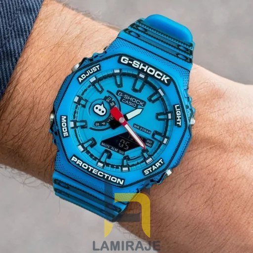 ساعت مچی مردانه جی‌شاک G-Shock GA-2100MNG آبی، ساعت دیجیتال، خرید ساعت مقاوم و شیک برای آقایان.
