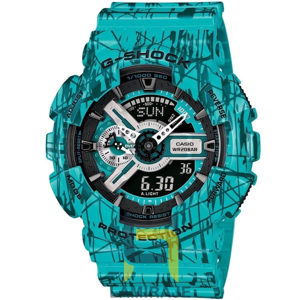 ساعت مچی مردانه کاسیو جی شاک GA-110SL-3A، دیجیتال، آبی مشکی، خرید ساعت مقاوم ۲۰۰ متری، موتور کوارتز.