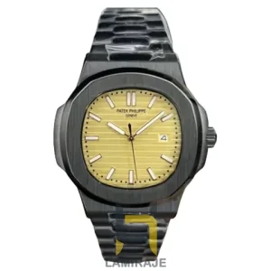 ساعت مچی مردانه پتک فیلیپ ناتیلوس Patek Philippe Nautilus دیجیتال مشکی صفحه زرد، خرید ساعت کوارتز شیک.