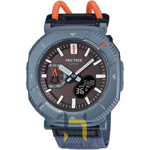 50EH7BLXqoy7Qb-R ساعت مچی کاسیو Casio مدل PRJ-B001B دیجیتال کاربنی، خرید ساعت ضدآب و مقاوم با بند برزنتی مشکی.
