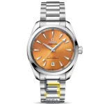 ساعت مچی مردانه امگا Omega Seamaster Aqua Terra دیجیتال صفحه نارنجی، خرید ساعت شیک و مقاوم با بند فلزی سیلور.