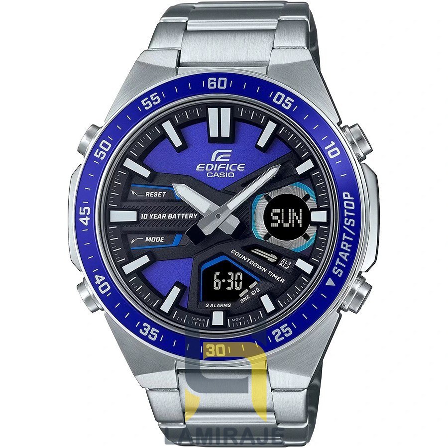 ساعت مچی مردانه کاسیو ادیفایس Casio Edifice EFV-C110D-2AV، ساعت دیجیتال با بند فلزی و صفحه آبی، خرید ساعت شیک.