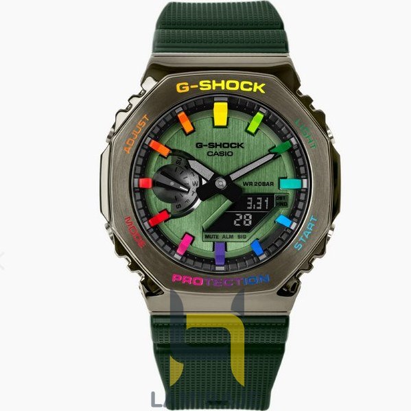 ساعت مچی مردانه کاسیو جی شاک Casio G-Shock Gm-2100-GG دیجیتال سبز، خرید ساعت با بند رزین و بدنه سیلور.