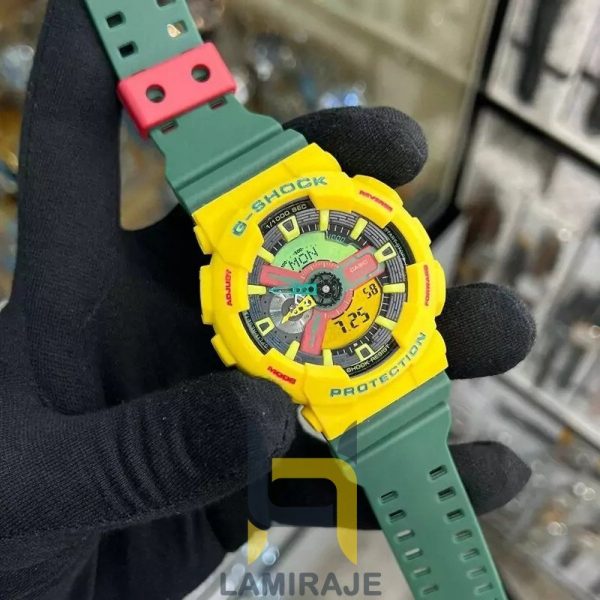 ساعت مچی مردانه جی شاک G-Shock GA110 سبز زرد، دیجیتال، خرید ساعت ضدآب و اتوماتیک جاماییکا.