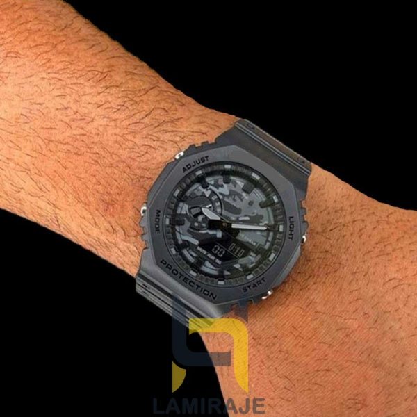 ساعت مچی مردانه دیجیتال GA2100-CH مشکی، خرید ساعت کوارتز دو زمانه با طراحی هشت‌ضلعی و قابلیت‌های ویژه.