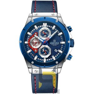 ساعت مچی مردانه نیوی فورس Naviforce 8027، دیجیتال، بند چرم، صفحه آبی، خرید ساعت شیک و روزمره.