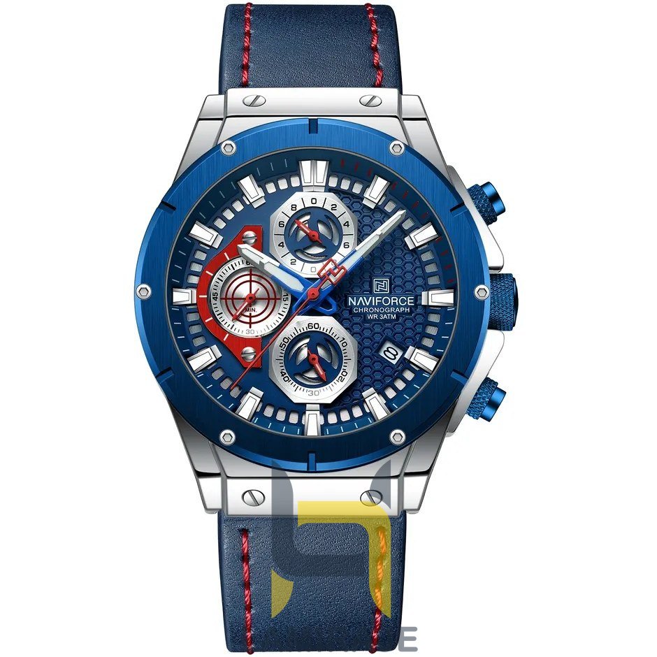 ساعت مچی مردانه نیوی فورس Naviforce 8027، دیجیتال، بند چرم، صفحه آبی، خرید ساعت شیک و روزمره.