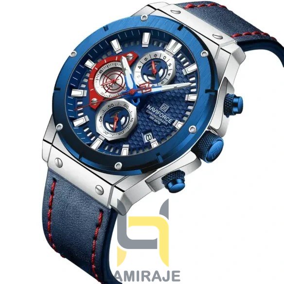 ساعت مچی مردانه نیوی فورس Naviforce 8027، دیجیتال، بند چرم، صفحه آبی، خرید ساعت شیک و روزمره.