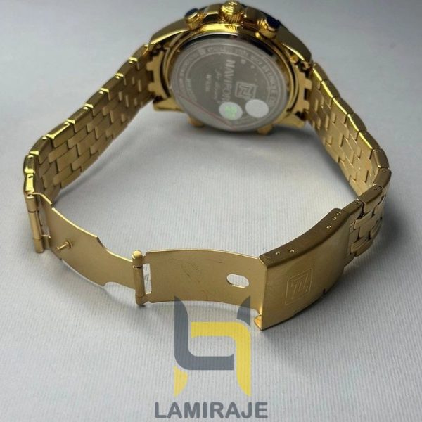 ساعت مچی مردانه ناویفورس Naviforce 9205 طلایی، دیجیتال و دوزمانه، خرید ساعت با موتور ژاپنی و بند استیل.
