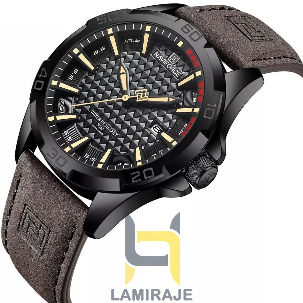 ساعت مچی مردانه نیوی فورس Naviforce NF-8023 دیجیتال قهوه‌ای، خرید ساعت با بند چرمی کلاسیک و موتور کوارتز.