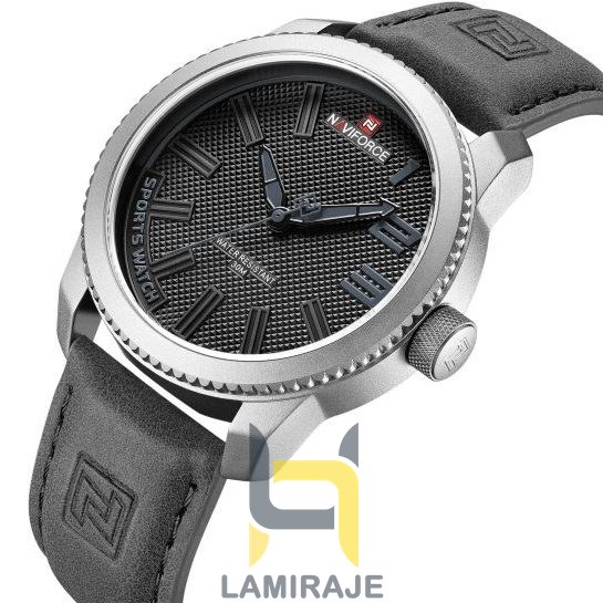خرید ساعت مچی مردانه نیوی فورس NF9202GY دیجیتال با بند چرم خاکستری و قاب نقره‌ای، ساعتی لوکس و کلاسیک.