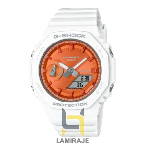 ساعت مچی کاسیو جیشاک GA-2100 دیجیتال سفید نارنجی، خرید ساعت اسپرت ضدضربه با طراحی خاص.