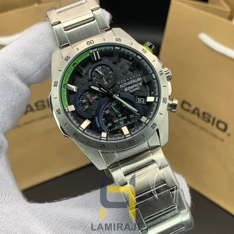 خرید ساعت مچی مردانه کاسیو ادیفایس Casio Edifice EFR-571AT-1ADR دیجیتال نقره‌ای با بند فلزی و صفحه مشکی.