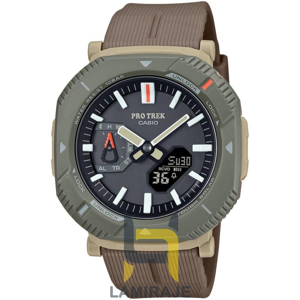 خرید ساعت مچی مردانه کاسیو پروترک PRJ-B001B-2 دیجیتال بژ، بند رزینی، ضدآب، مناسب علاقه‌مندان ساعت کلاسیک.