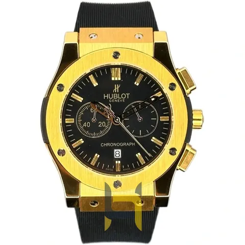 ساعت مچی مردانه هابلوت Hublot 3310MG طلایی، خرید ساعت دیجیتال لوکس و شیک با طراحی خاص و بند رابر کلاسیک.